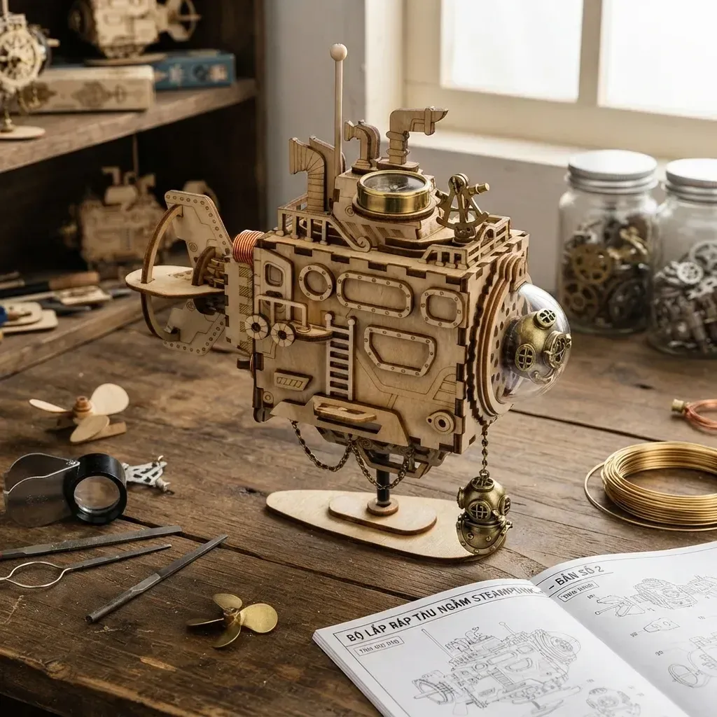 Wooden Mechanical Puzzles Mechanical Submarine Music Box
