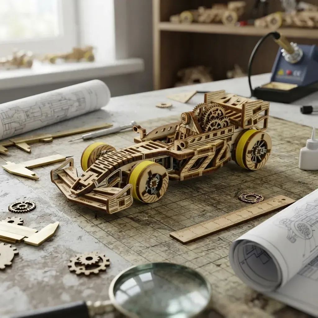 Wooden Mechanical Puzzles Formula Racing Car