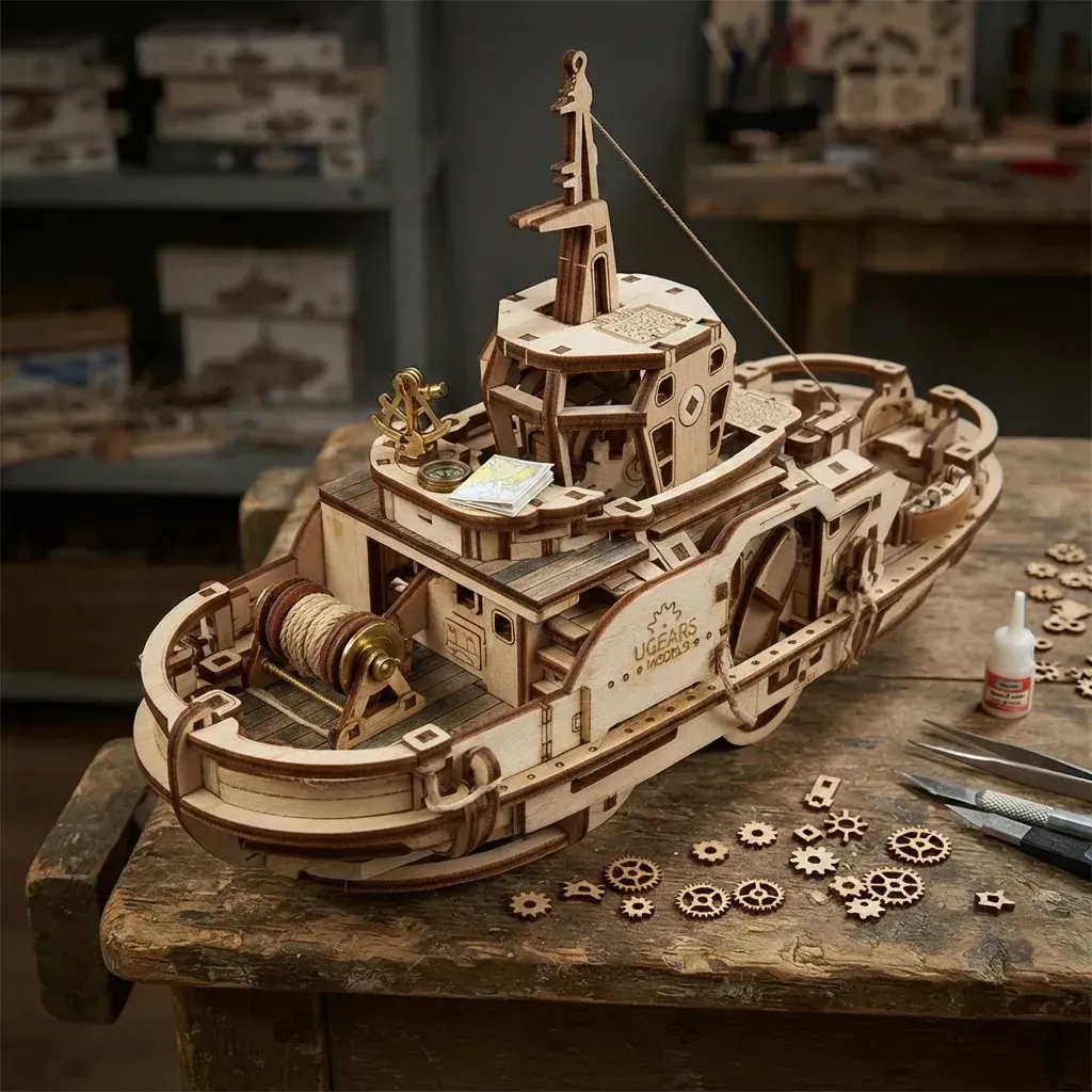 Wooden Mechanical Puzzles Mechanical Tugboat
