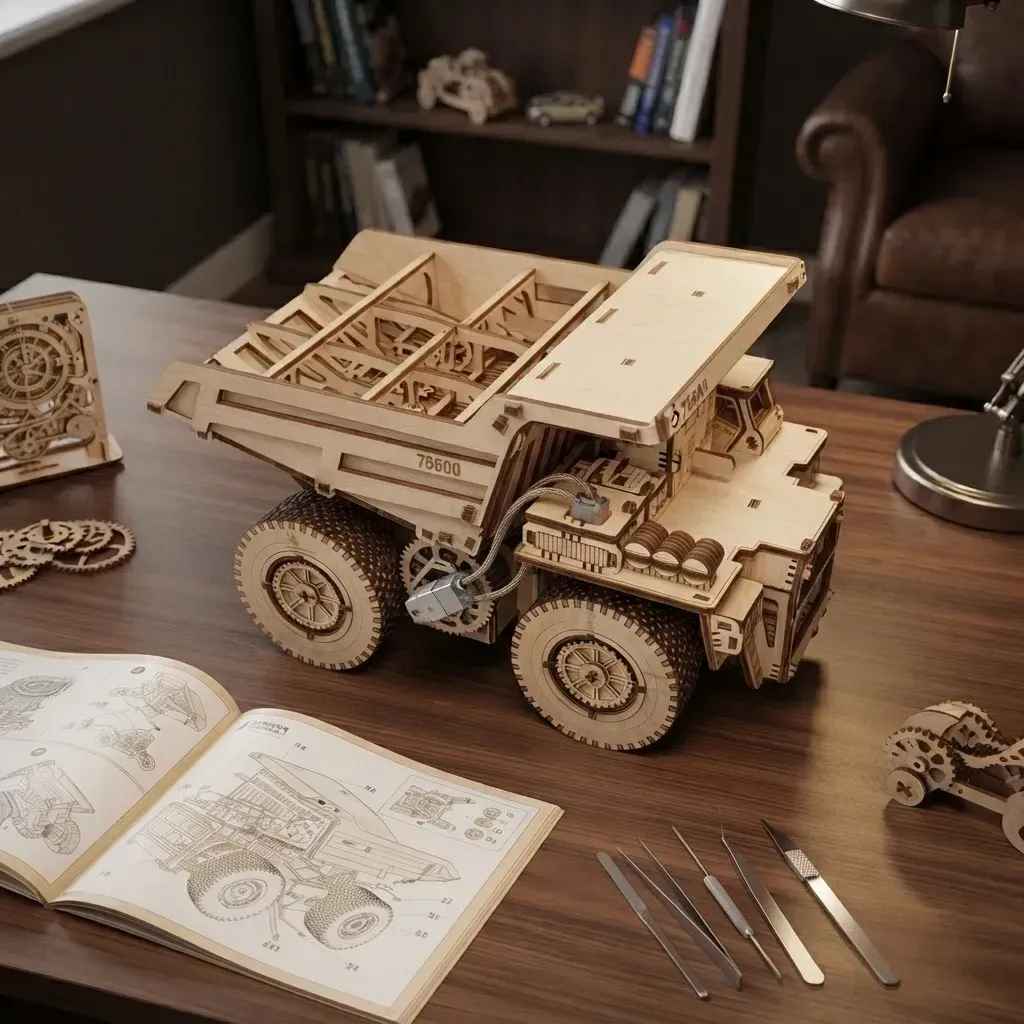 Wooden Mechanical Puzzles Mechanical Dump Truck