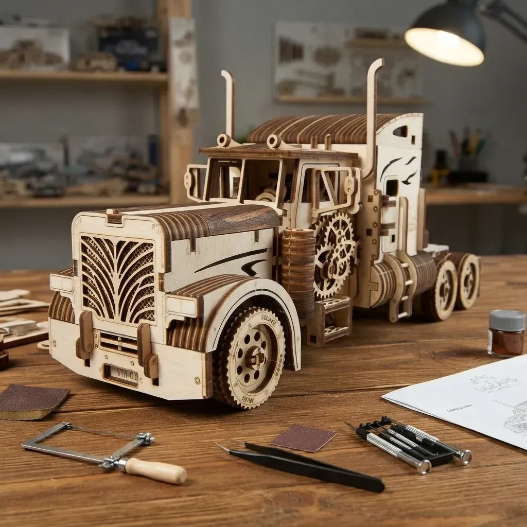 Wooden Mechanical Puzzles Heavy Truck & Trailer